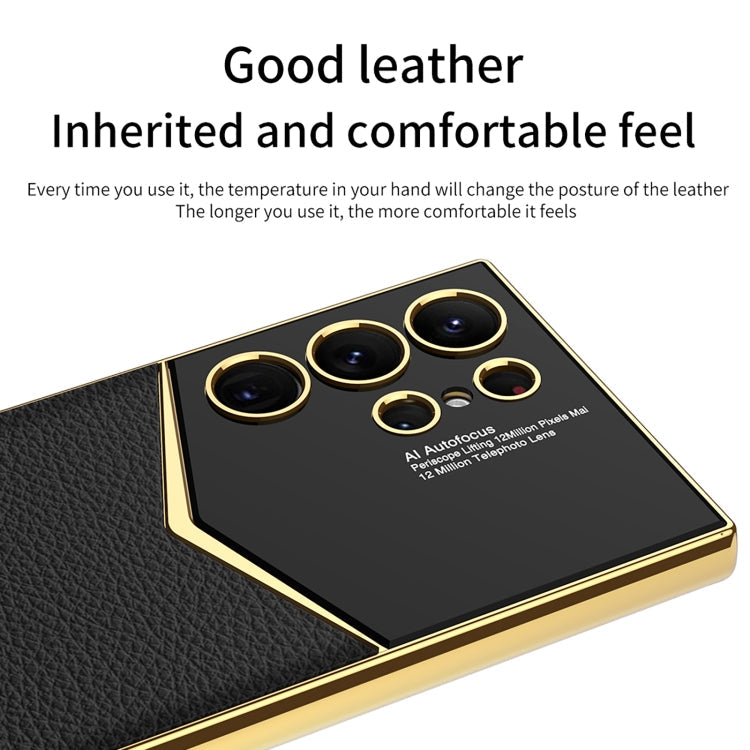 For Samsung Galaxy S24 Ultra 5G GKK Plating Soft TPU + Leather Full Coverage Phone Case without Pen(Carbon Fibre)