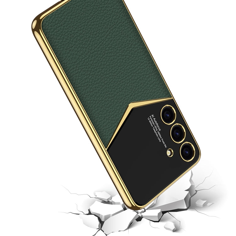 For Samsung Galaxy S24+ 5G GKK Plating Soft TPU + Leather Full Coverage Phone Case without Pen(Carbon Fibre)