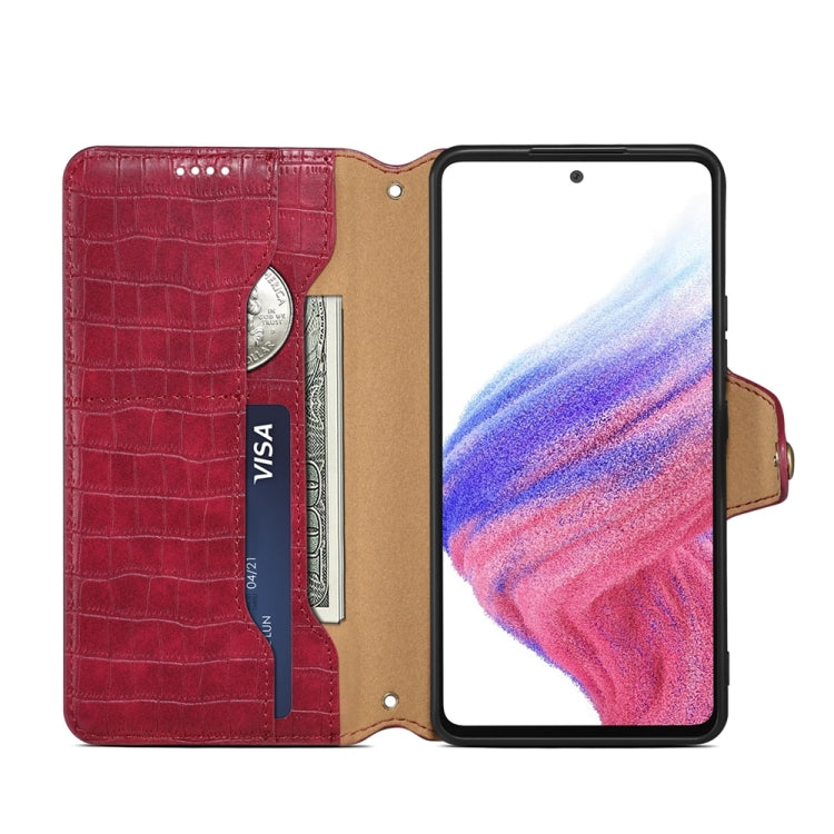 For Samsung Galaxy A32 Denior Crocodile Texture Oil Edge Leather Phone Case(Rose Red)