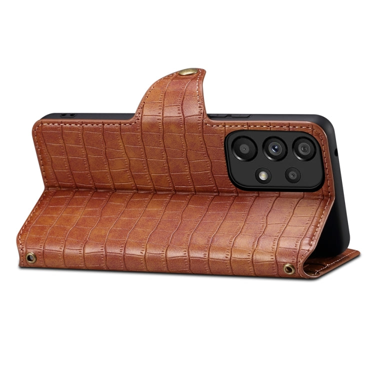 For Samsung Galaxy A52 Denior Crocodile Texture Oil Edge Leather Phone Case(Brown)