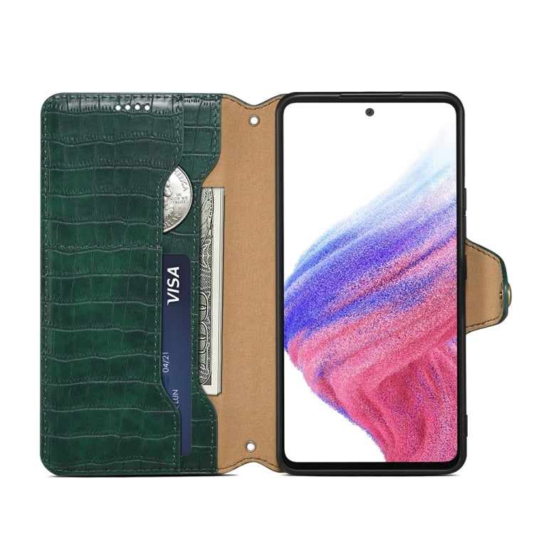 For Samsung Galaxy A52 Denior Crocodile Texture Oil Edge Leather Phone Case(Green)