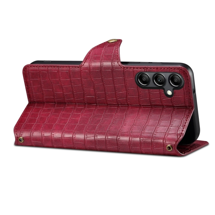 For Samsung Galaxy A05s Denior Crocodile Texture Oil Edge Leather Phone Case(Rose Red)