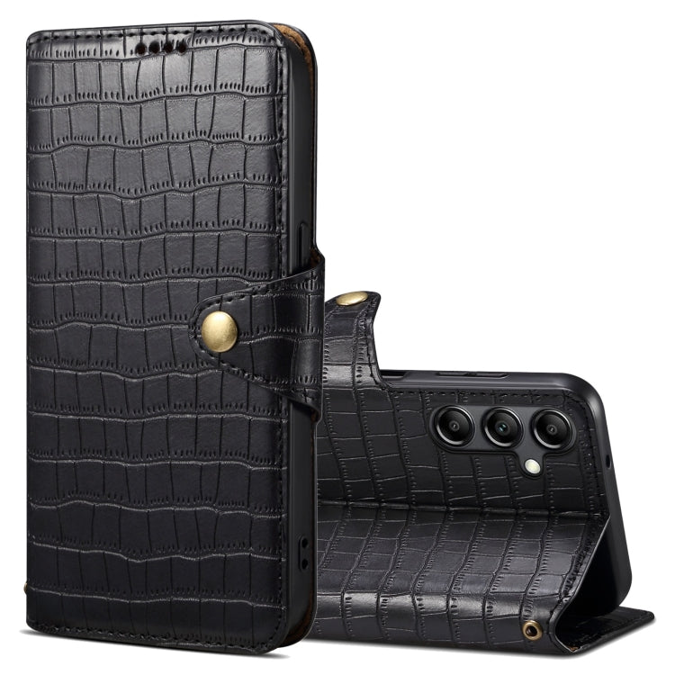 For Samsung Galaxy A05s Denior Crocodile Texture Oil Edge Leather Phone Case(Black)