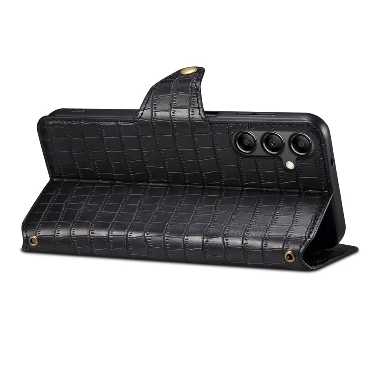 For Samsung Galaxy A05s Denior Crocodile Texture Oil Edge Leather Phone Case(Black)