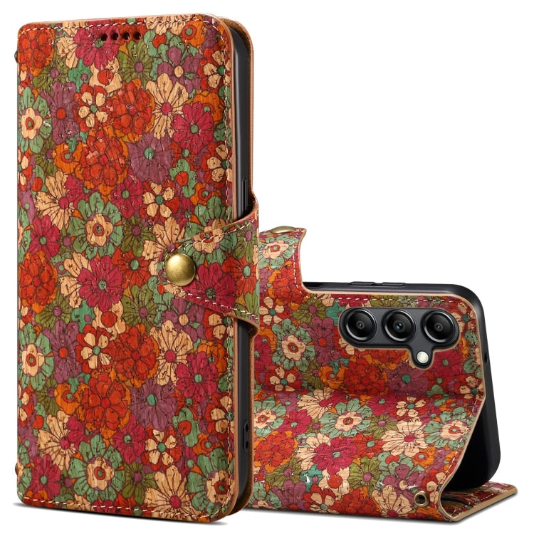 For Samsung Galaxy A34 5G Denior Flower Language Series Cork Fabric Oil Edge Leather Phone Case(Summer)