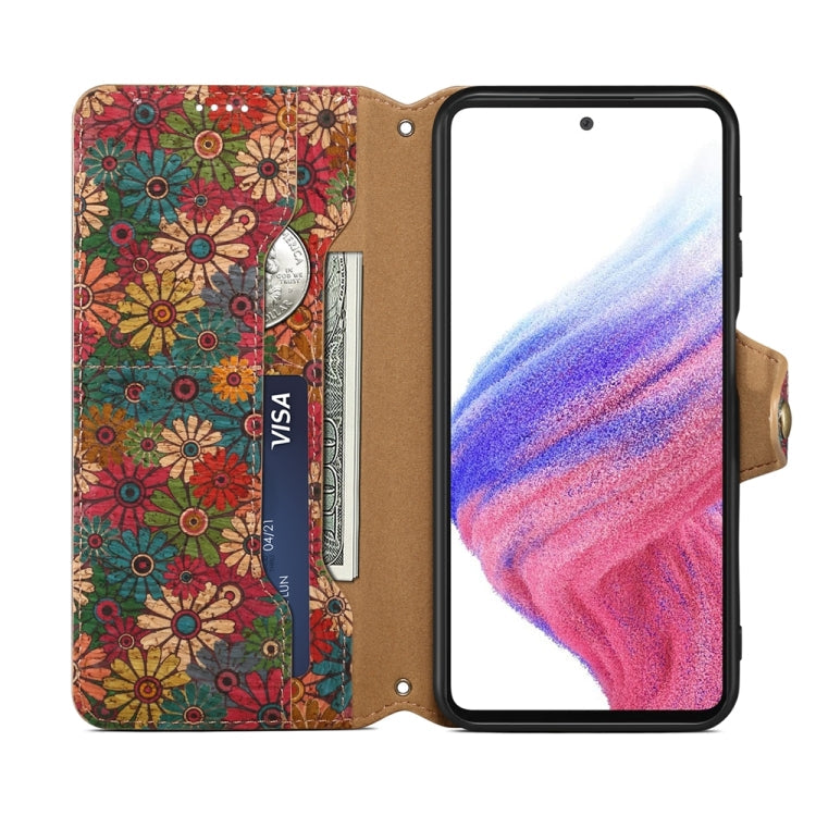 For Samsung Galaxy A54 5G Denior Flower Language Series Cork Fabric Oil Edge Leather Phone Case(Spring)