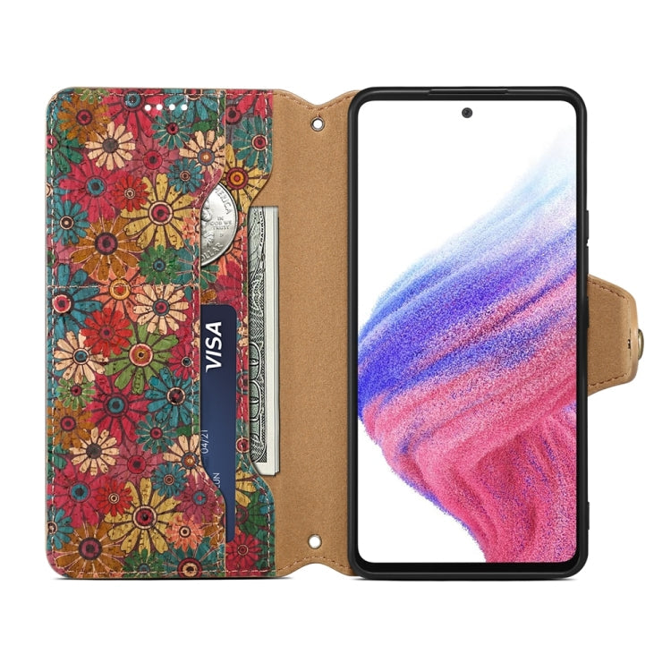 For Samsung Galaxy A53 5G Denior Flower Language Series Cork Fabric Oil Edge Leather Phone Case(Spring)
