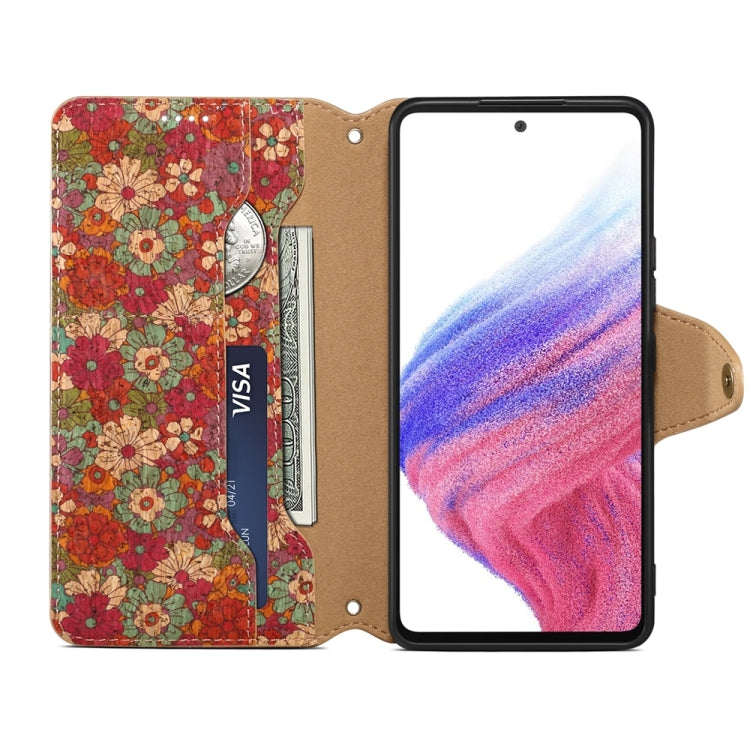 For Samsung Galaxy A52 Denior Flower Language Series Cork Fabric Oil Edge Leather Phone Case(Summer)