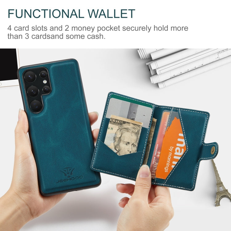 For Samsung Galaxy S24 Ultra 5G JEEHOOD J01 Retro Magnetic Detachable Wallet Phone Case(Blue)