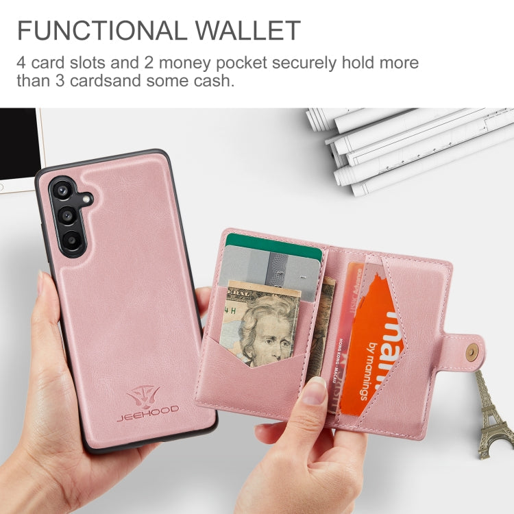 For Samsung Galaxy A15 5G JEEHOOD J01 Retro Magnetic Detachable Wallet Phone Case(Pink)
