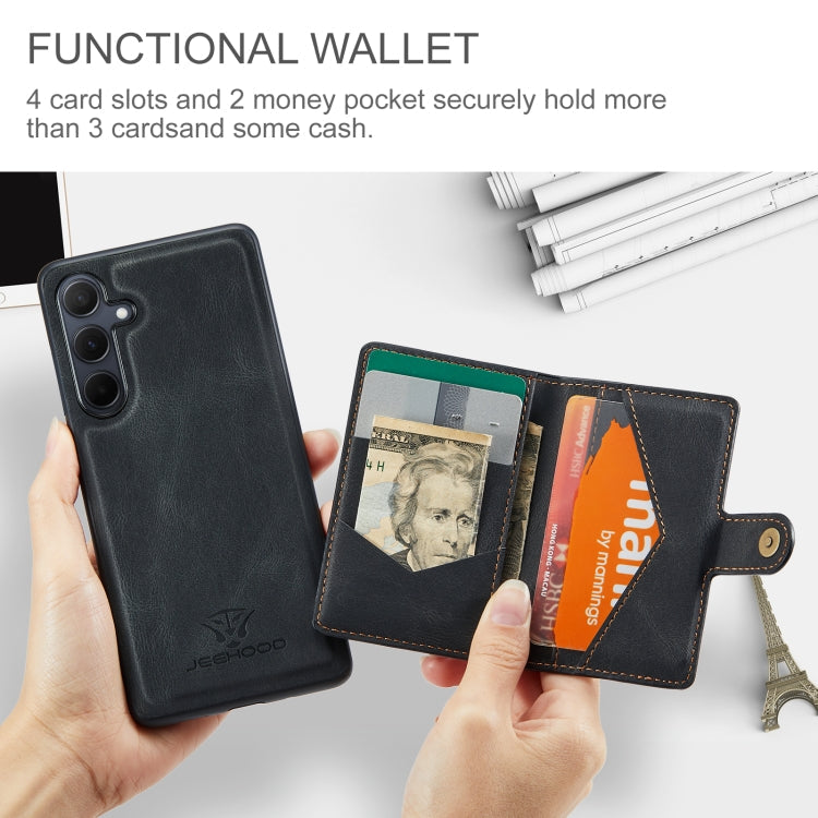 For Samsung Galaxy A35 5G JEEHOOD J01 Retro Magnetic Detachable Wallet Phone Case(Black)