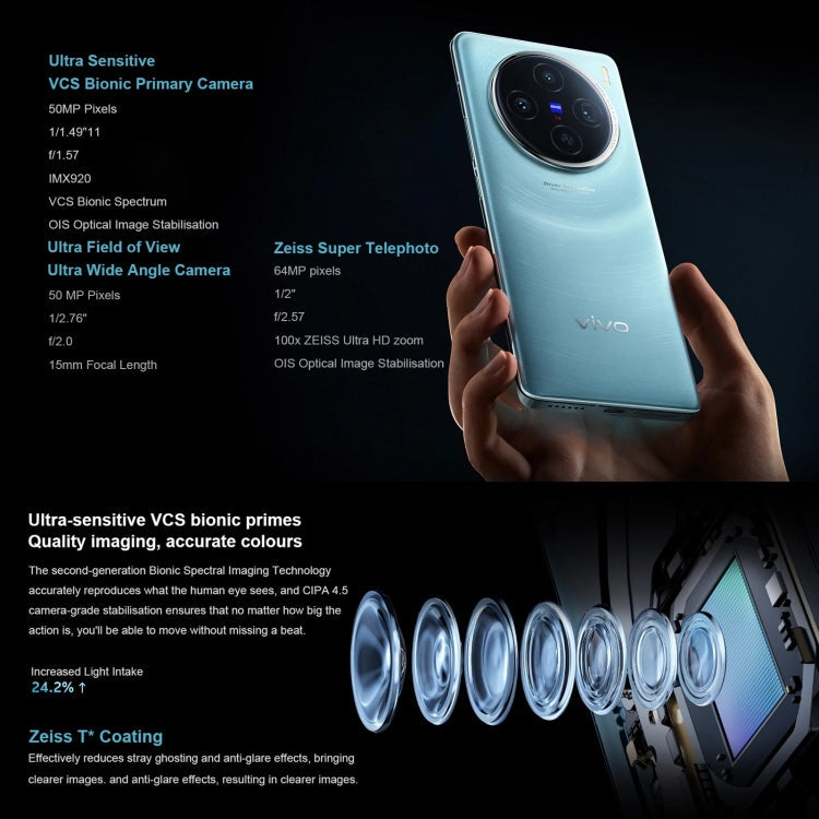 vivo X100, 16GB+512GB, Face ID / Fingerprint Identification, 6.78 inch Android 14 OriginOS 4 Dimensity 9300 Octa Core 3.25GHz, OTG, NFC, Network: 5G(Blue)