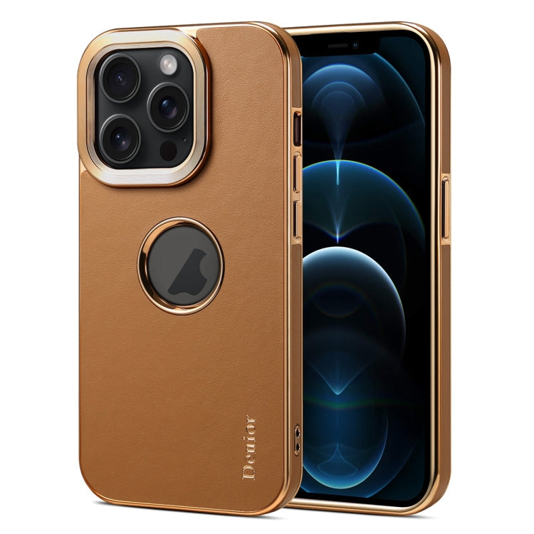 For iPhone 12 Pro Max Denior Fragrant Calf Texture Electroplating Phone Case(Khaki)