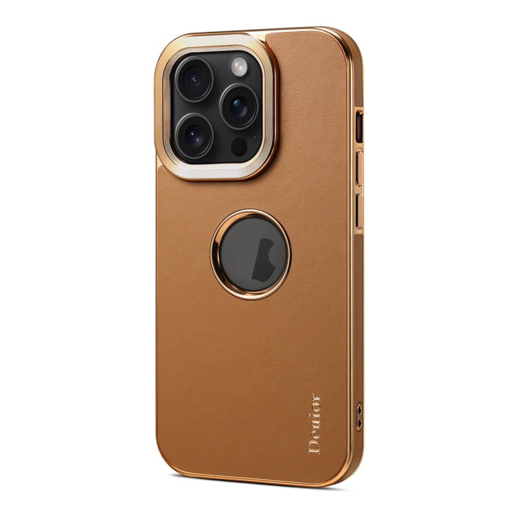 For iPhone 14 / 13 Denior Fragrant Calf Texture Electroplating Phone Case(Khaki)