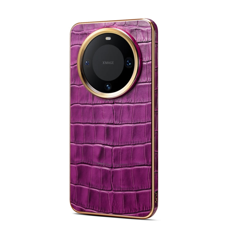 For Huawei Mate 60 Denior Crocodile Texture Genuine Leather Electroplating Phone Case(Purple)