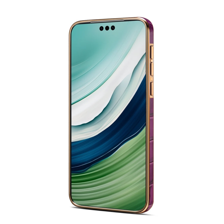 For Huawei Mate 60 Denior Crocodile Texture Genuine Leather Electroplating Phone Case(Purple)