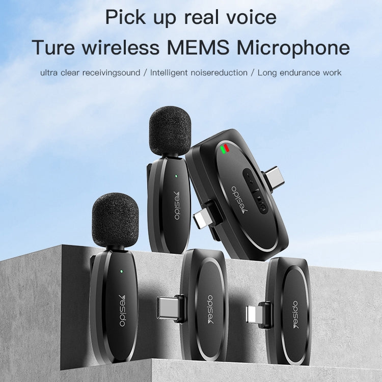 YESIDO KR15 Dual Low-latency Wireless Lavalier Microphone with 3 in 1 Receiver(Black)