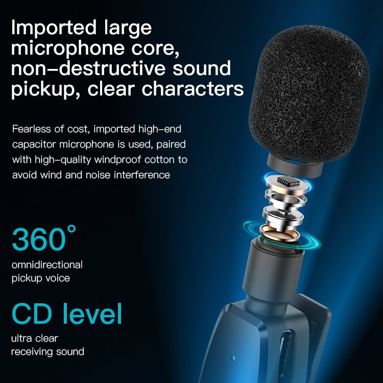 YESIDO KR15 Dual Low-latency Wireless Lavalier Microphone with 3 in 1 Receiver(Black)