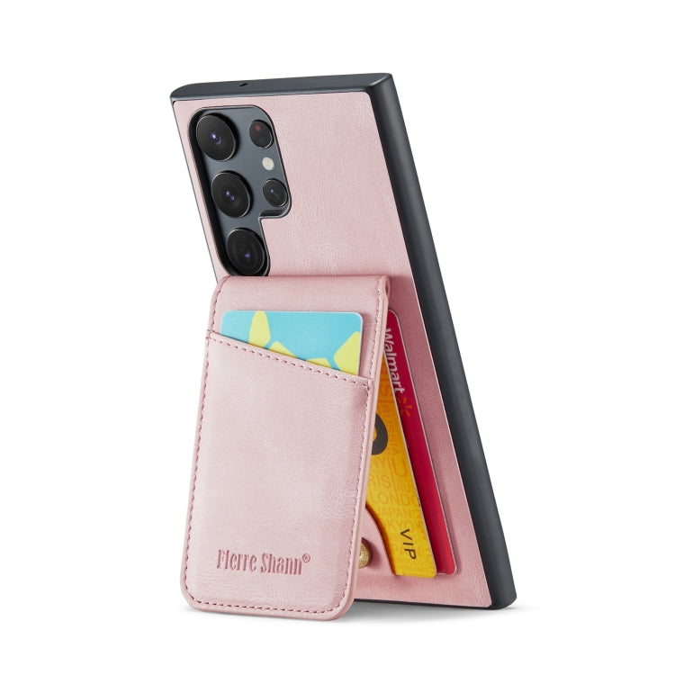 For Samsung Galaxy S24 Ultra 5G Fierre Shann Crazy Horse Card Holder Back Cover PU Phone Case(Pink)