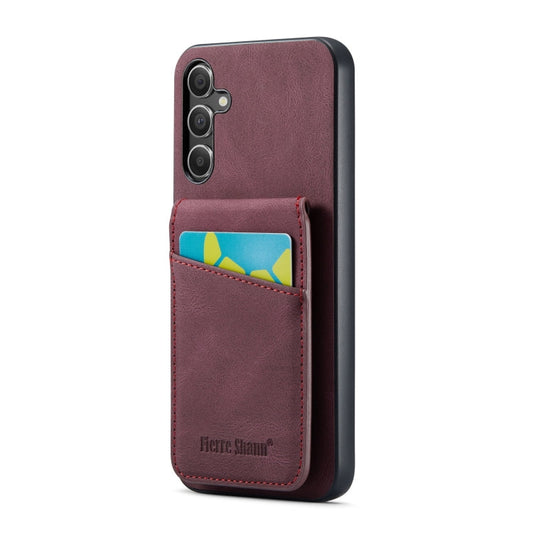 For Samsung Galaxy A13 5G Fierre Shann Crazy Horse Card Holder Back Cover PU Phone Case(Wine Red)