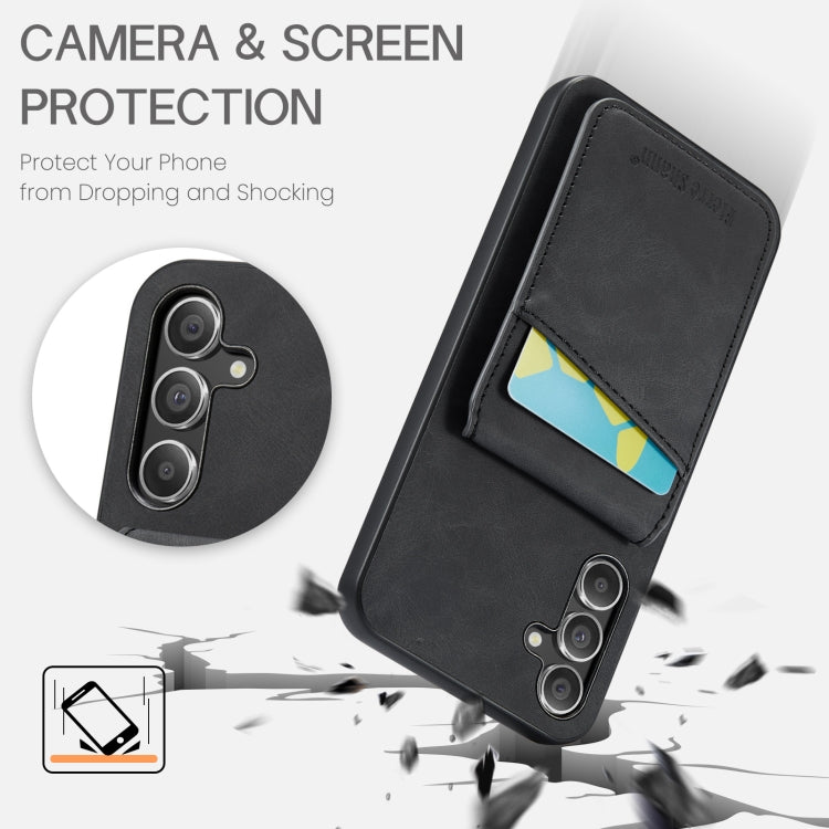 For Samsung Galaxy A13 5G Fierre Shann Crazy Horse Card Holder Back Cover PU Phone Case(Black)