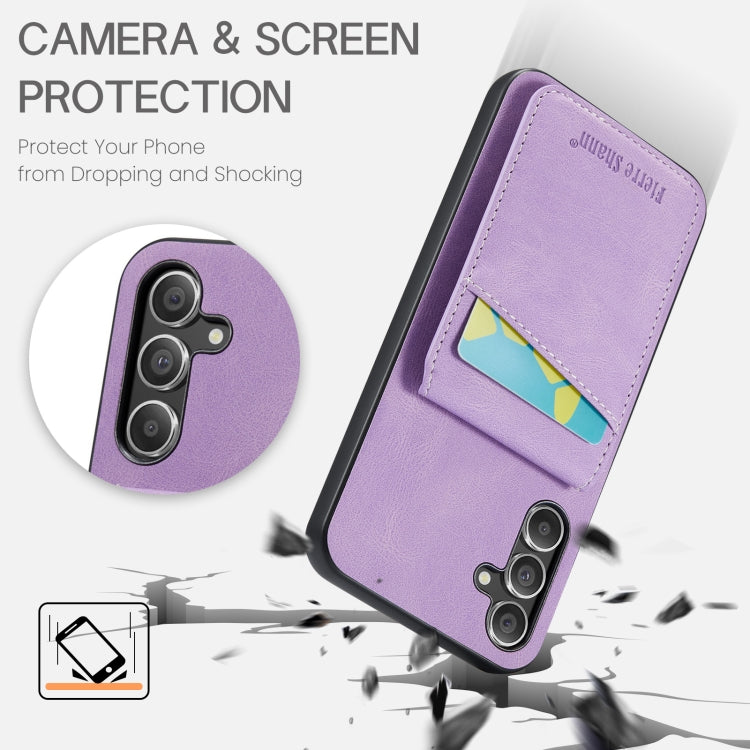 For Samsung Galaxy A13 5G Fierre Shann Crazy Horse Card Holder Back Cover PU Phone Case(Purple)