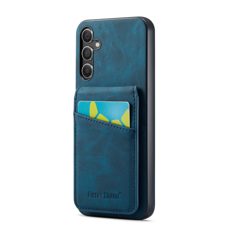 For Samsung Galaxy A13 5G Fierre Shann Crazy Horse Card Holder Back Cover PU Phone Case(Blue)