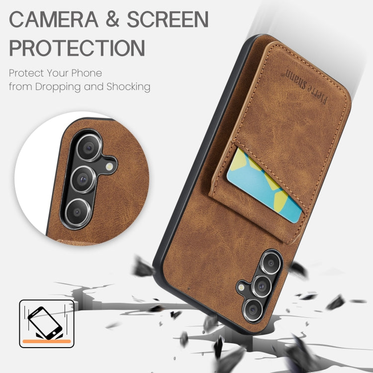 For Samsung Galaxy A14 5G Fierre Shann Crazy Horse Card Holder Back Cover PU Phone Case(Brown)