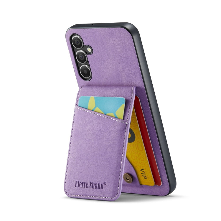 For Samsung Galaxy A14 5G Fierre Shann Crazy Horse Card Holder Back Cover PU Phone Case(Purple)