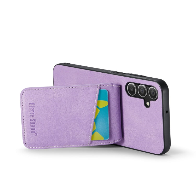 For Samsung Galaxy A14 5G Fierre Shann Crazy Horse Card Holder Back Cover PU Phone Case(Purple)