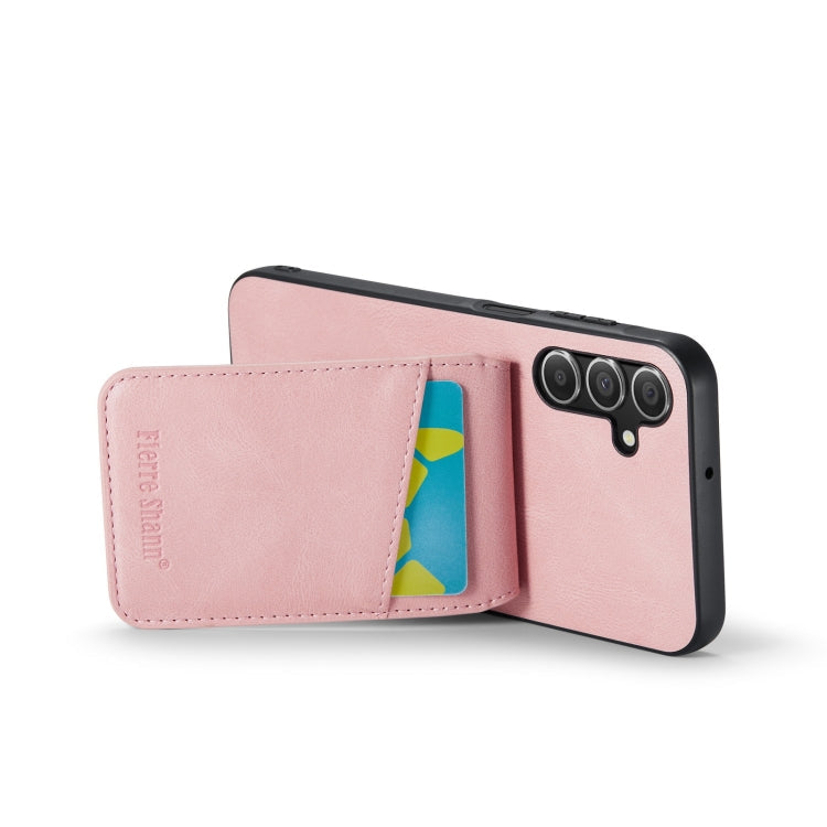 For Samsung Galaxy A15 Fierre Shann Crazy Horse Card Holder Back Cover PU Phone Case(Pink)