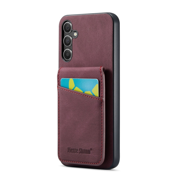 For Samsung Galaxy A15 Fierre Shann Crazy Horse Card Holder Back Cover PU Phone Case(Wine Red)
