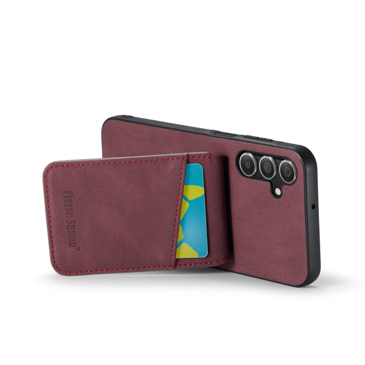 For Samsung Galaxy A15 Fierre Shann Crazy Horse Card Holder Back Cover PU Phone Case(Wine Red)