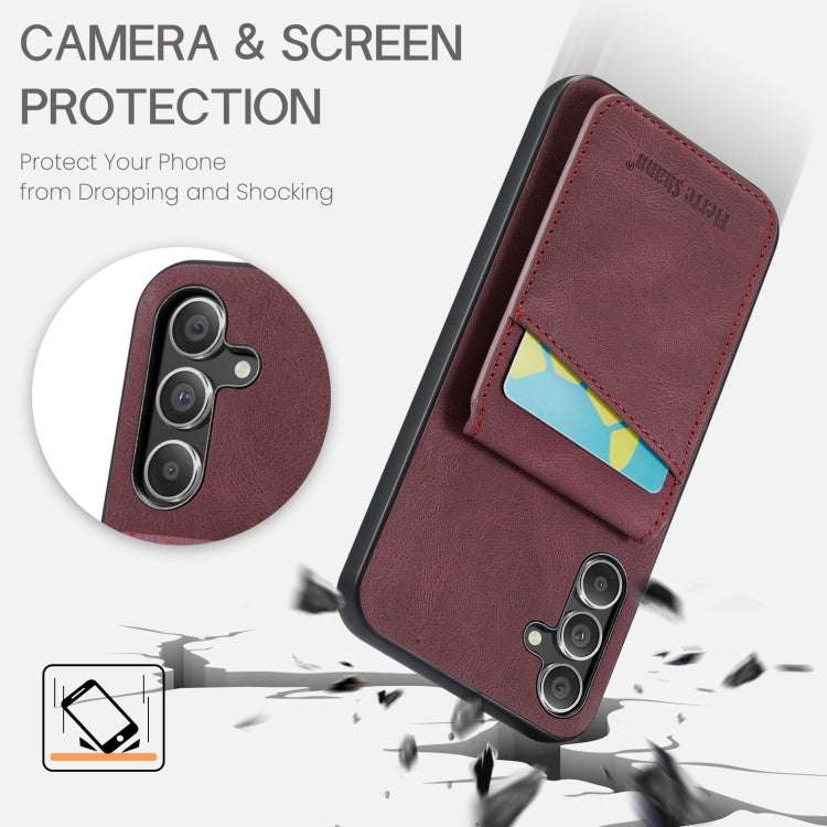 For Samsung Galaxy A15 Fierre Shann Crazy Horse Card Holder Back Cover PU Phone Case(Wine Red)