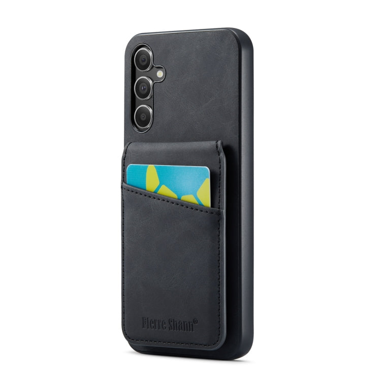 For Samsung Galaxy A15 Fierre Shann Crazy Horse Card Holder Back Cover PU Phone Case(Black)