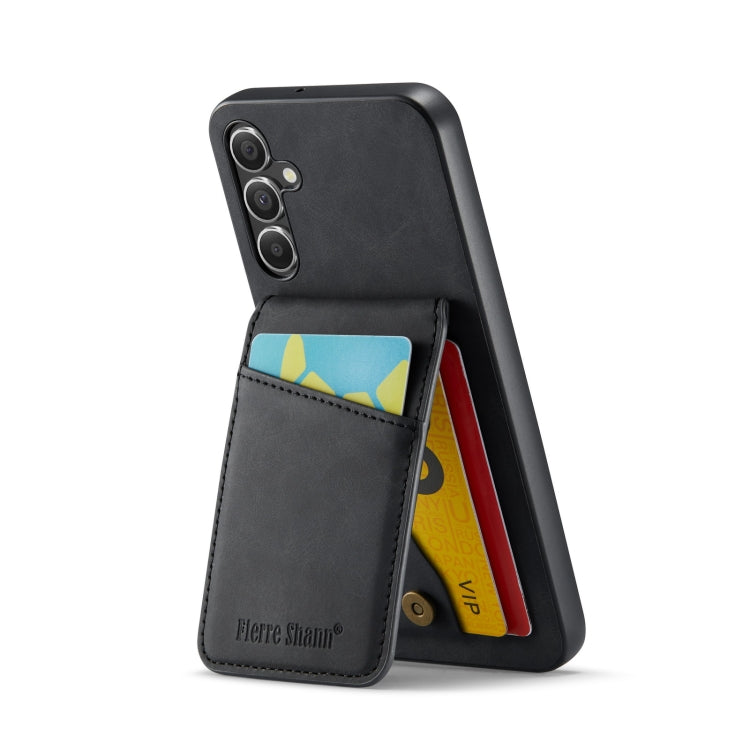 For Samsung Galaxy A15 Fierre Shann Crazy Horse Card Holder Back Cover PU Phone Case(Black)