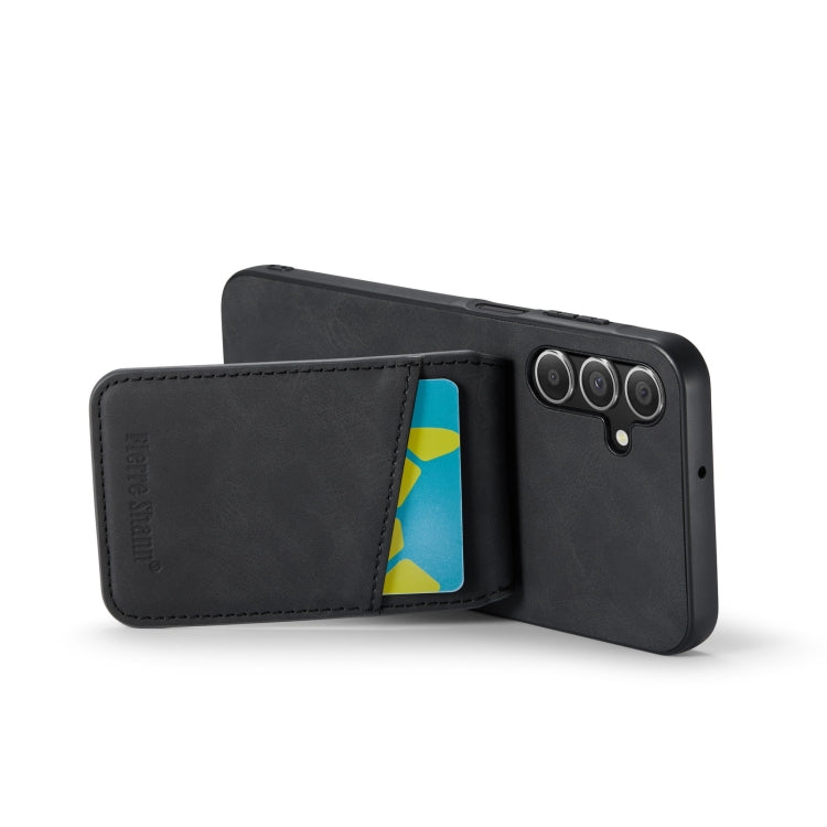 For Samsung Galaxy A15 Fierre Shann Crazy Horse Card Holder Back Cover PU Phone Case(Black)