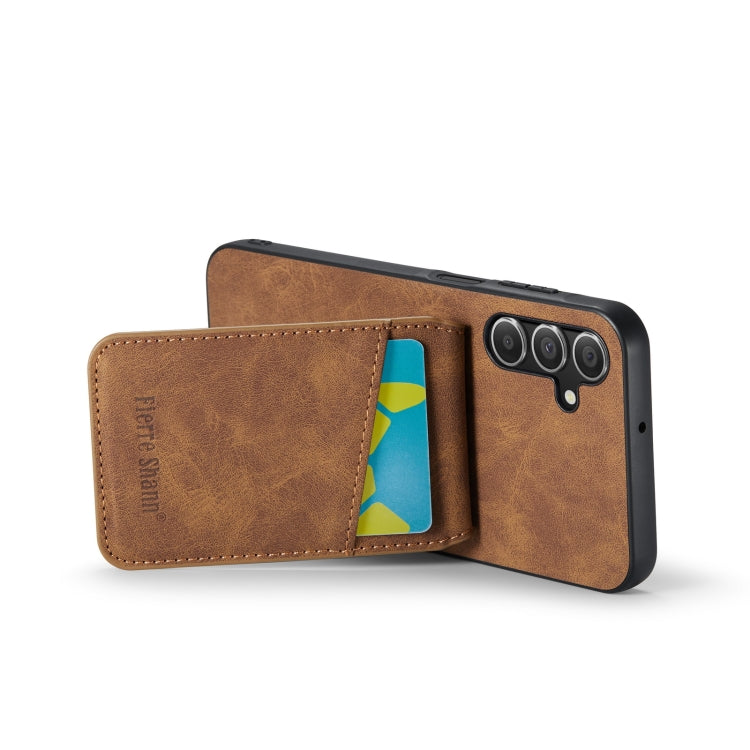For Samsung Galaxy A15 Fierre Shann Crazy Horse Card Holder Back Cover PU Phone Case(Brown)
