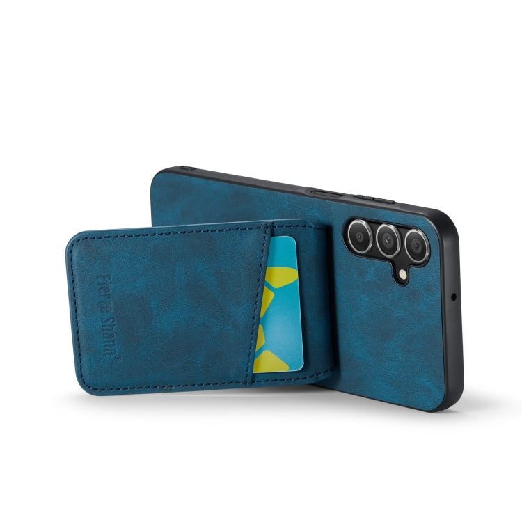 For Samsung Galaxy A15 Fierre Shann Crazy Horse Card Holder Back Cover PU Phone Case(Blue)