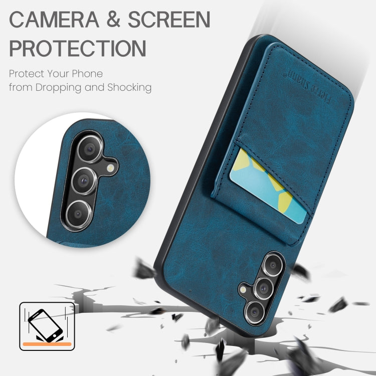 For Samsung Galaxy A15 Fierre Shann Crazy Horse Card Holder Back Cover PU Phone Case(Blue)