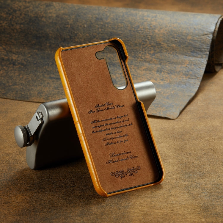 For Samsung Galaxy S24+ 5G Fierre Shann Oil Wax Texture Leather Phone Case with Card Slots(Yellow)
