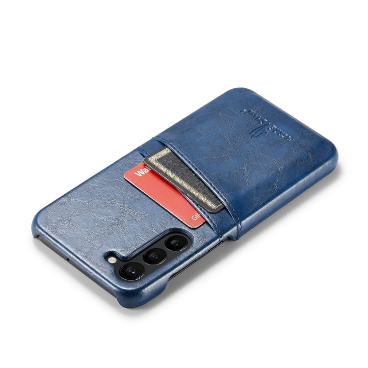 For Samsung Galaxy S24+ 5G Fierre Shann Oil Wax Texture Leather Phone Case with Card Slots(Blue)