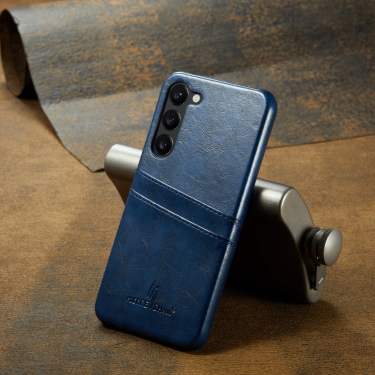For Samsung Galaxy S24+ 5G Fierre Shann Oil Wax Texture Leather Phone Case with Card Slots(Blue)