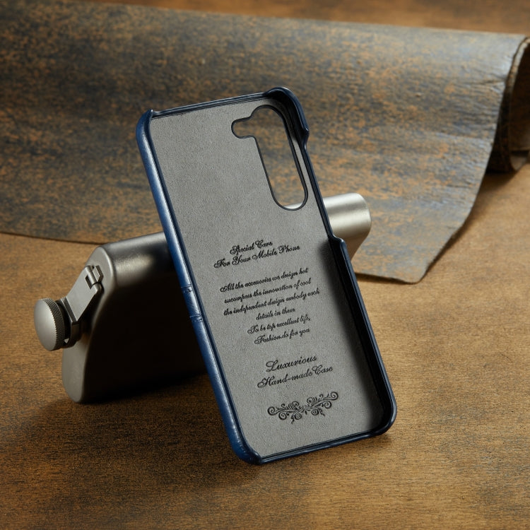 For Samsung Galaxy S24+ 5G Fierre Shann Oil Wax Texture Leather Phone Case with Card Slots(Blue)
