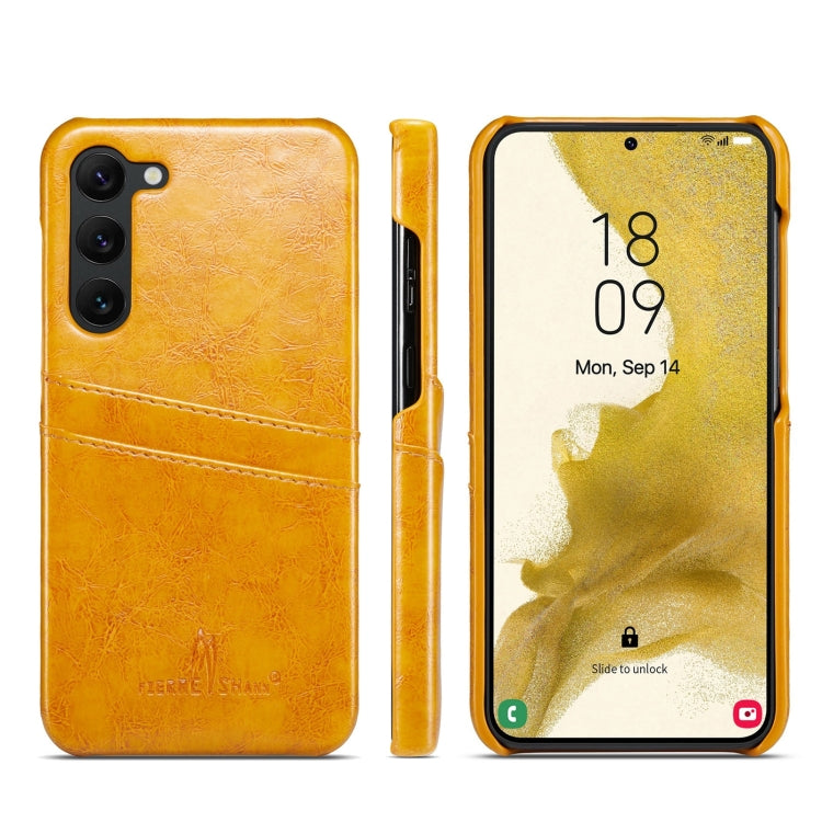 For Samsung Galaxy S24 5G Fierre Shann Oil Wax Texture Leather Phone Case with Card Slots(Yellow)