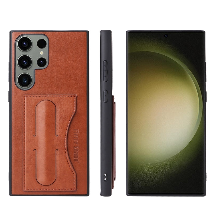 For Samsung Galaxy S24 Ultra 5G Fierre Shann Full Coverage Protective Leather Phone Case(Brown)