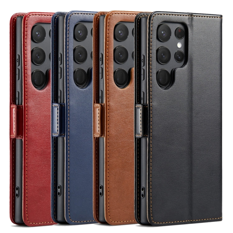 For Samsung Galaxy S24 Ultra 5G Fierre Shann PU Genuine Leather Texture Phone Case(Brown)