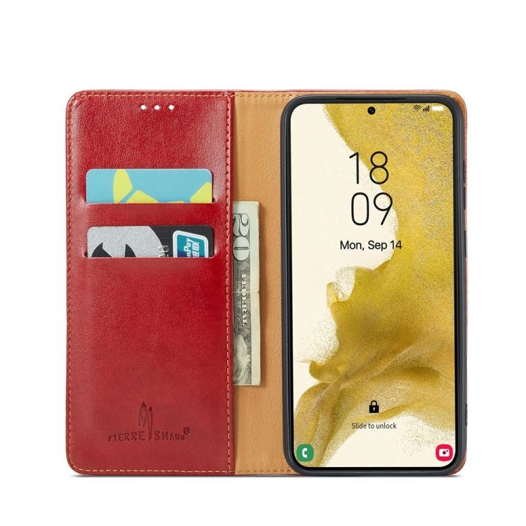 For Samsung Galaxy S24+ 5G Fierre Shann PU Genuine Leather Texture Phone Case(Red)