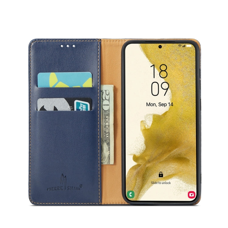 For Samsung Galaxy S24 5G Fierre Shann PU Genuine Leather Texture Phone Case(Blue)