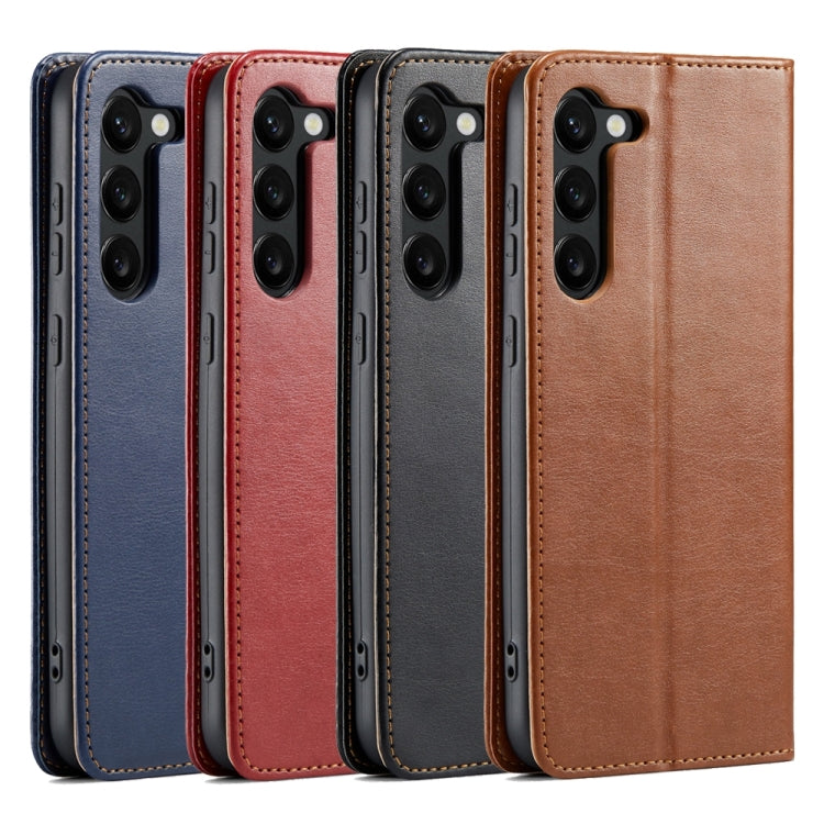 For Samsung Galaxy S24 5G Fierre Shann PU Genuine Leather Texture Phone Case(Blue)